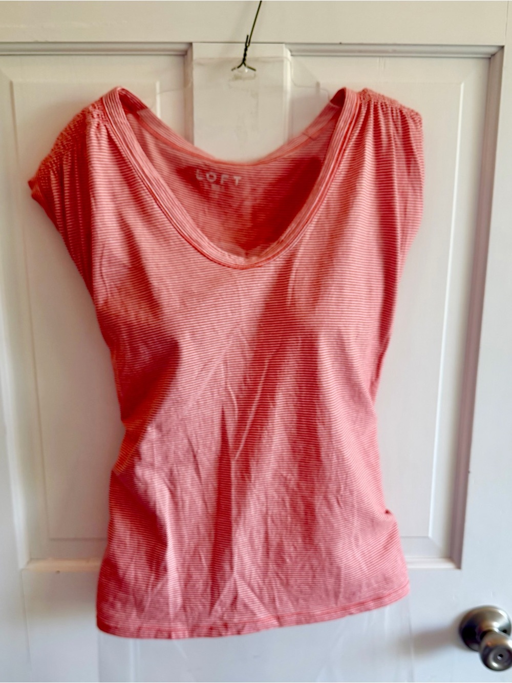 Soft Joie Coral Striped Women’s Scoop Neck Top